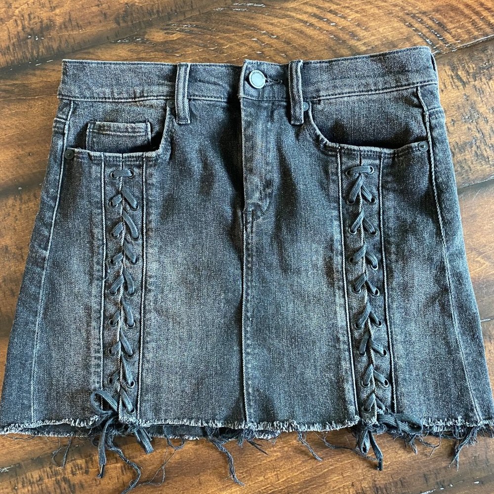 Blank NYC Black Denim Skirt with Lace-Up Detailing